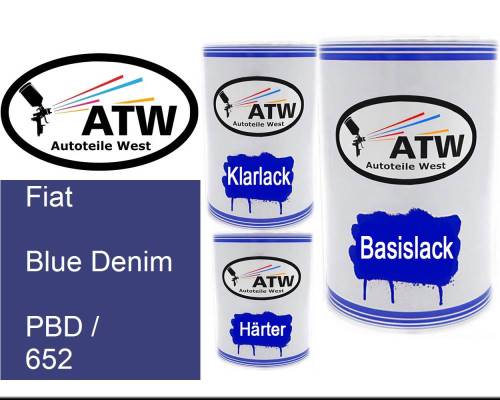 Fiat, Blue Denim, PBD / 652: 500ml Lackdose + 500ml Klarlack + 250ml Härter - Set, von ATW Autoteile West.